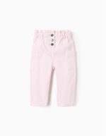Pantalon cargo sergé bébé fille 'Paperbag', rose