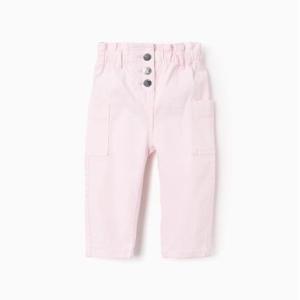 Pantalon cargo sergé bébé fille 'Paperbag', rose