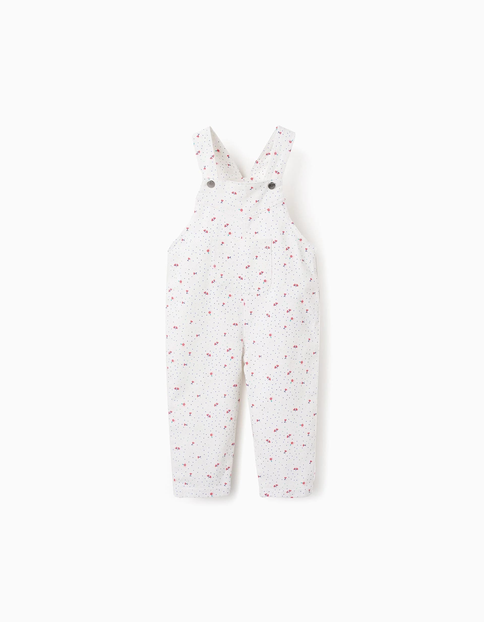 31070301021-0-1.jpg Salopette sergée à motif floral bébé fille, blanche – Image 1