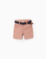 Short en sergé avec ceinture bébé garçon, marron/bleu foncé