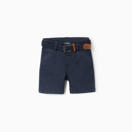 Short chino sergé avec ceinture bébé garçon, bleu foncé