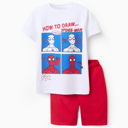 T-shirt + Short en Coton Garçon 'Spider-Man', Blanc/Rouge