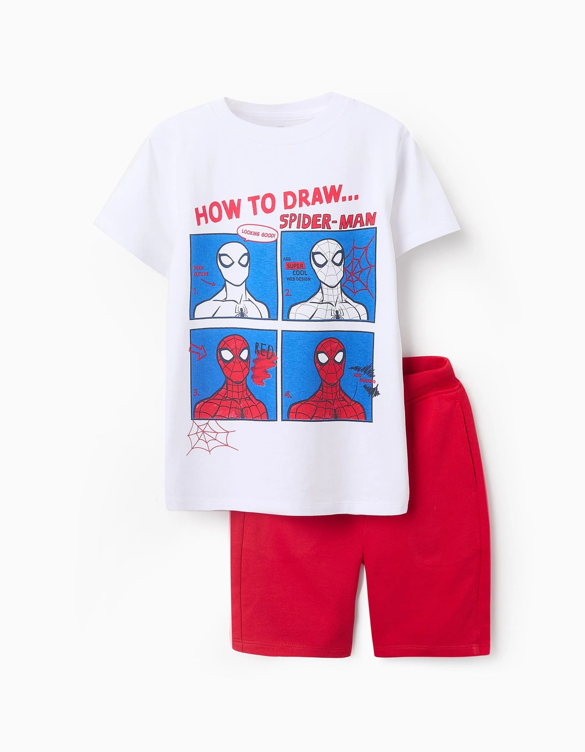 31070467040-0-1.jpg T-shirt + Short en Coton Garçon 'Spider-Man', Blanc/Rouge – Image 1