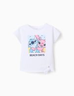 T-shirt en coton avec nœud au bas pour Fille 'Stitch & Angel', Blanc