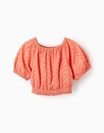 Top en coton avec broderie anglaise fille, orange