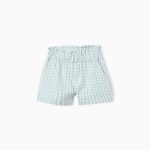 Short Fille en Coton à Motif Vichy 'B&S', Blanc/Bleu