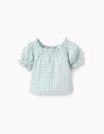 Top en Vichy avec Texture Fille 'B&S', Vert Aqua/Blanc