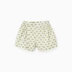 Short en coton à motif floral fille, beige/vert