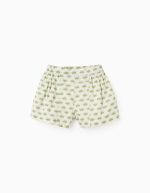 Short en coton à motif floral fille, beige/vert