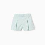 Short plissé en popeline bébé fille, bleu clair