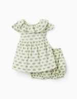 Top + Bloomer à Motif Floral Bébé Fille, Beige/Vert