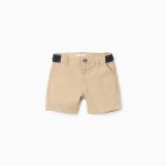 Short en sergé à taille contrastée pour bébé garçon, beige