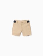 Short en sergé à taille contrastée pour bébé garçon, beige