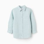 Chemise Texturée Vichy Garçon 'B&S', Vert Aqua/Blanc