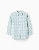 Chemise Texturée Vichy Garçon 'B&S', Vert Aqua/Blanc