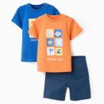 Pack 2 T-shirts + Short Bébé Garçon 'Sea', Orange/Bleu