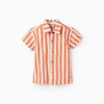 Chemise rayée en coton bébé garçon, orange/blanc