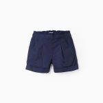 Short en popeline à volants fille, bleu foncé