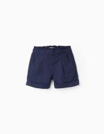 Short en popeline à volants fille, bleu foncé