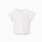 T-shirt à volants et poche en crochet bébé fille, blanc