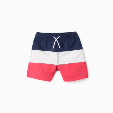 Short de bain color block garçon, bleu/blanc/rouge