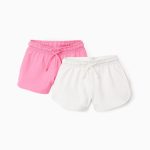 Lot de 2 shorts en polaire fille, blanc/rose
