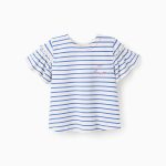 T-shirt Fille en Coton Rayé 'Seven Waves', Blanc/Bleu