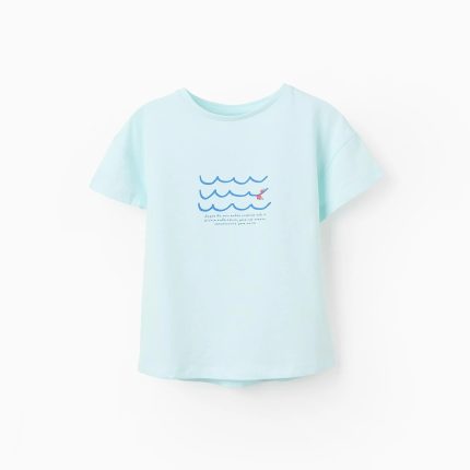 T-shirt Fille en Coton 'Waves', Vert Aqua