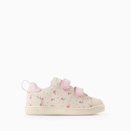Baskets fleuries bébé fille, beige/rose