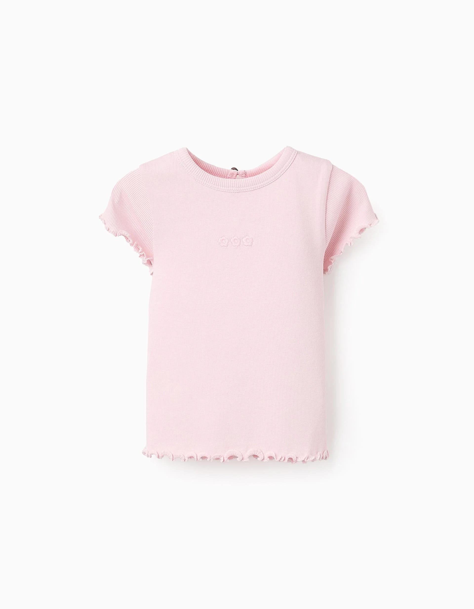 31071023030-0 T-shirt côtelé finition ondulée bébé fille rose – Image 1