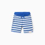 Short rayé en piqué de coton bébé garçon, blanc/bleu