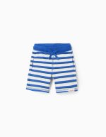 Short rayé en piqué de coton bébé garçon, blanc/bleu