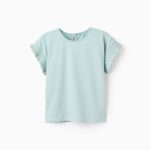 T-shirt à manches kimono en coton pour fille, vert aqua