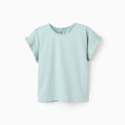 T-shirt à manches kimono en coton pour fille, vert aqua