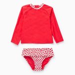 Maillot de bain à manches longues pour fille, blanc/rouge