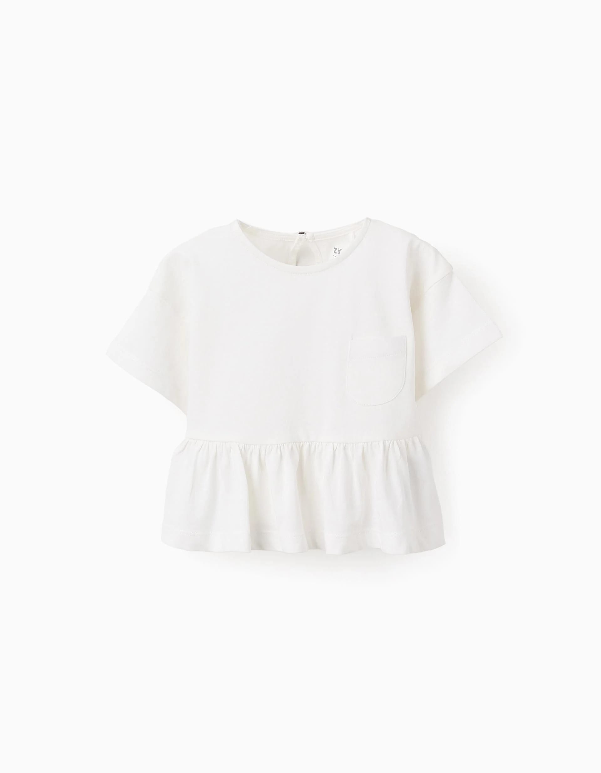31071087041-0 T-shirt avec poche à volants bébé fille, blanc – Image 1