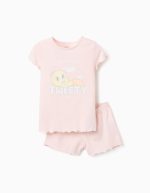 Ensemble Pyjama en Coton T-shirt + Short Fille 'Tweety', Rose Clair