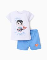 Pyjama en coton bébé garçon 'Mini-Superman', blanc/bleu