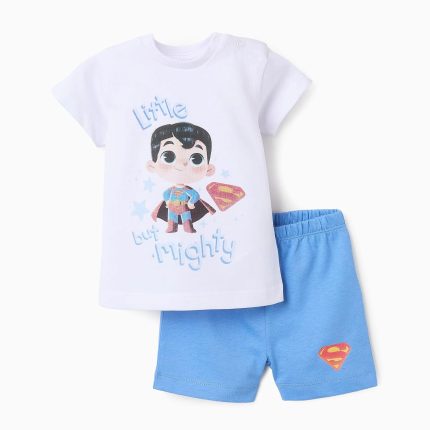 Pyjama en coton bébé garçon 'Mini-Superman', blanc/bleu