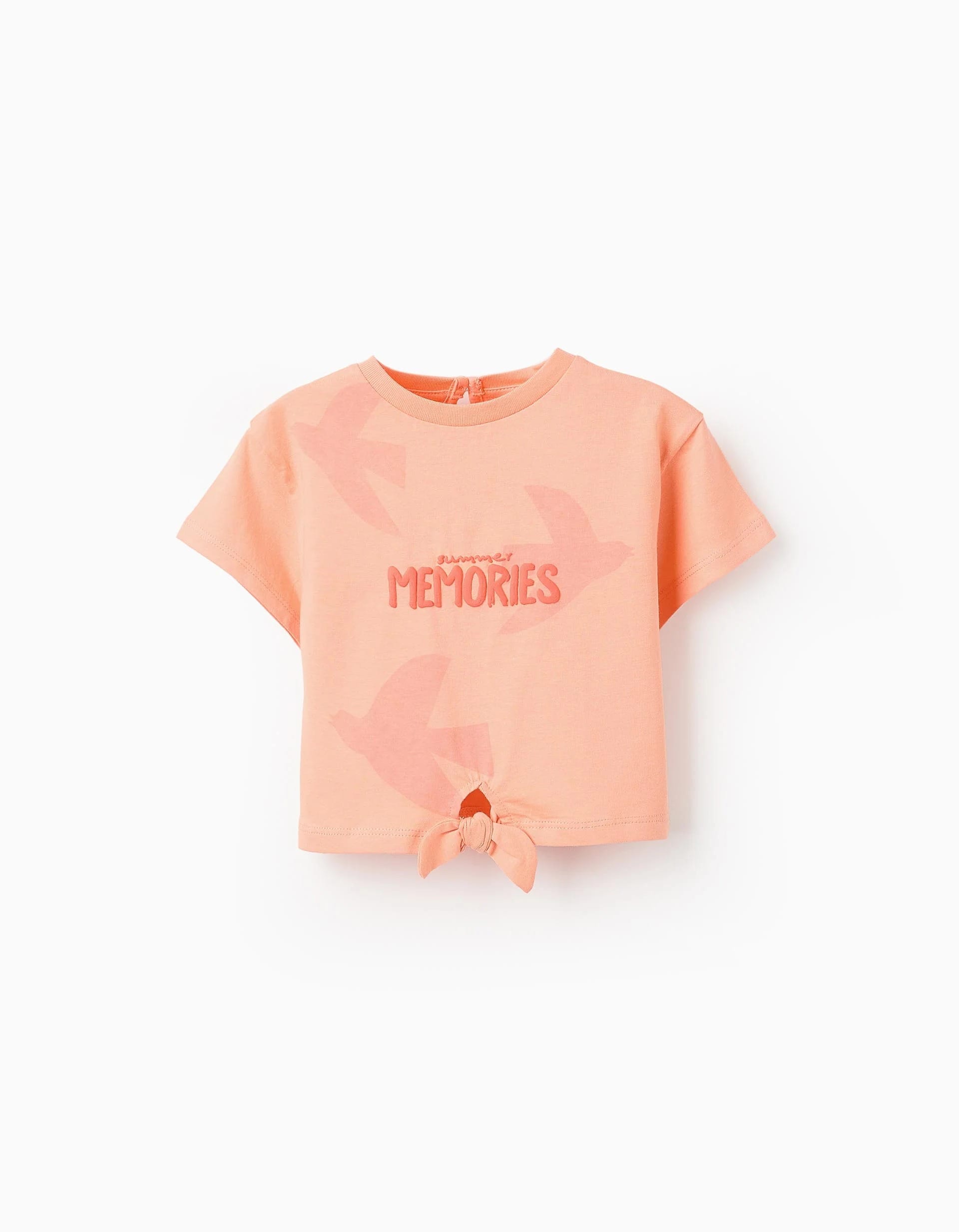 31071163037-0 T-shirt en coton avec noeud bébé fille 'Summer Memories', Corail – Image 1