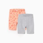 Pack de 2 Cuissards Cycliste Bébé Fille 'Navy', Corail/Gris