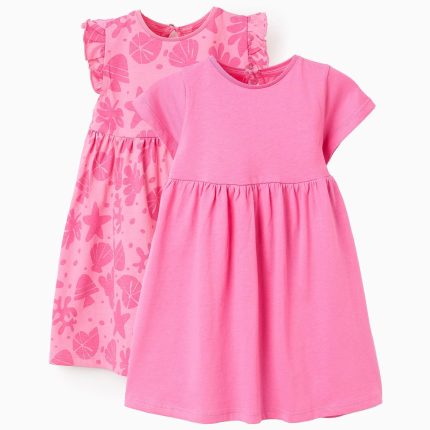 Lot de 2 robes en coton bébé fille 'Navy', rose