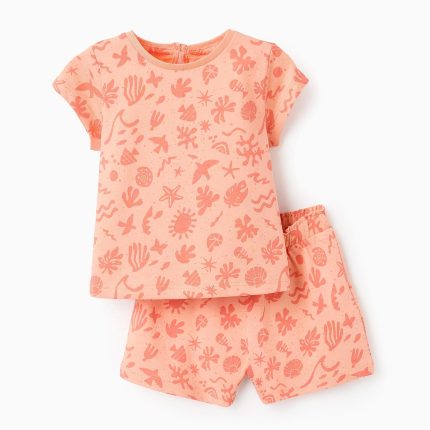 T-shirt + Short à Motif Bébé Fille 'Beach', Corail