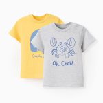 Lot de 2 T-shirts en coton bébé garçon 'Sundream', Gris/Jaune
