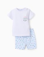 Pyjama en coton à carreaux bébé garçon 'Shark', blanc/bleu
