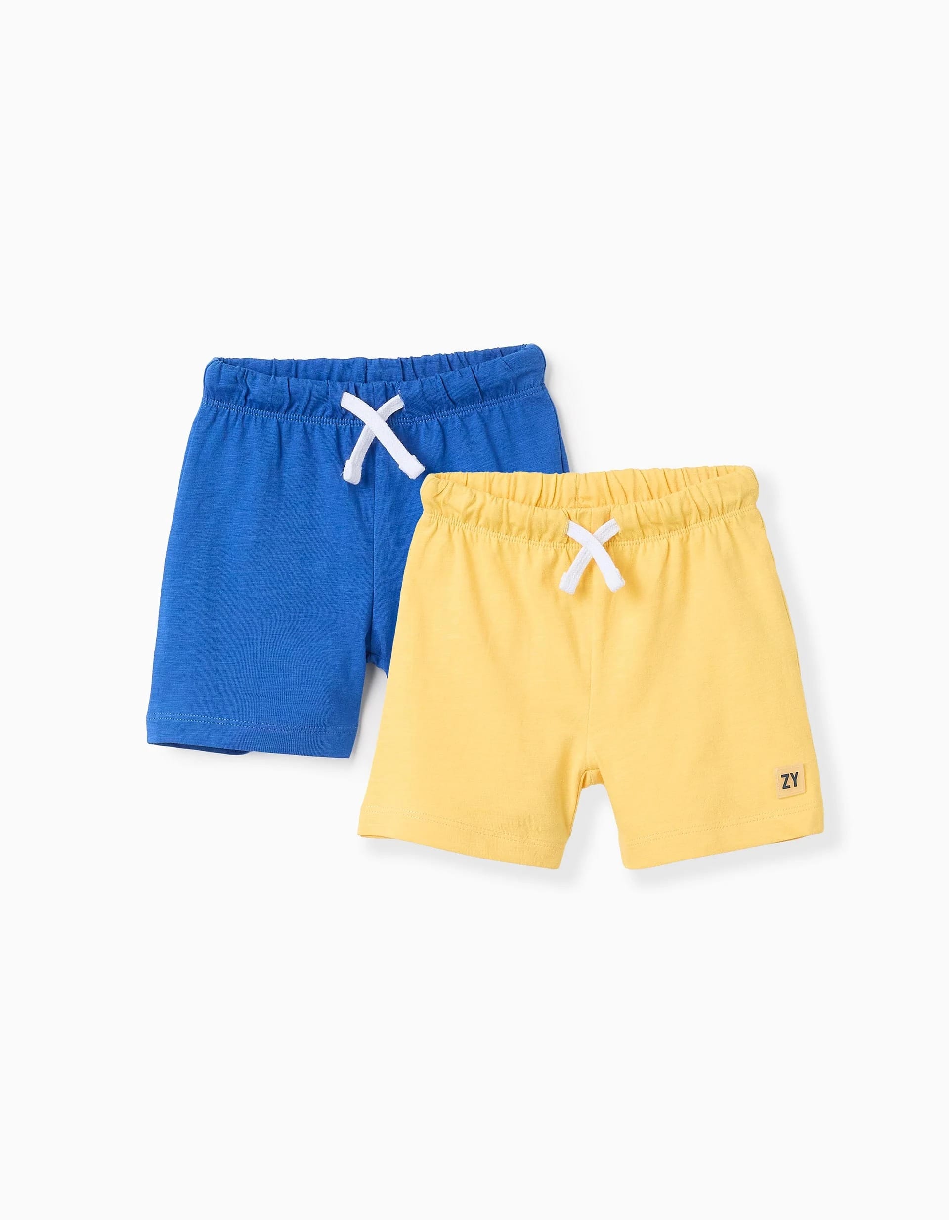 31071202042-0-1.jpg Lot de 2 shorts en jersey de coton bébé garçon, bleu/jaune – Image 1