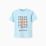 T-shirt en coton avec détail 3D bébé garçon 'Lobster', bleu