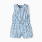 Combinaison en jean rayé bébé fille, bleu