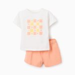 T-shirt + Short Fille 'Summer', Blanc/Corail