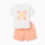 T-shirt + Short Bébé Fille 'Summer', Blanc/Corail
